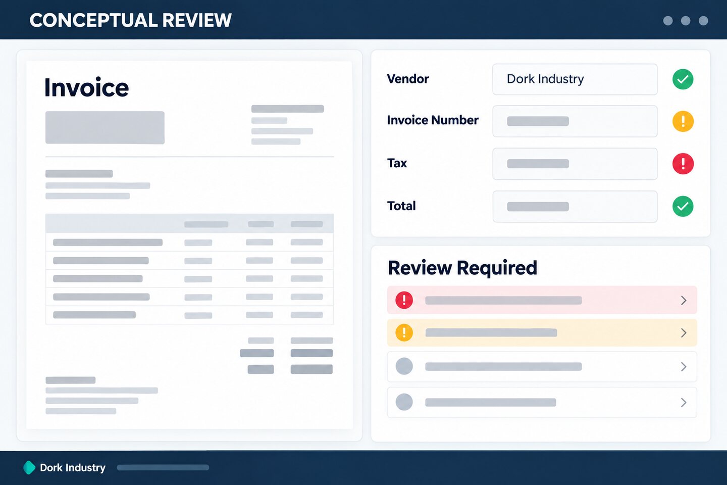 Conceptual AI invoice extraction review dashboard