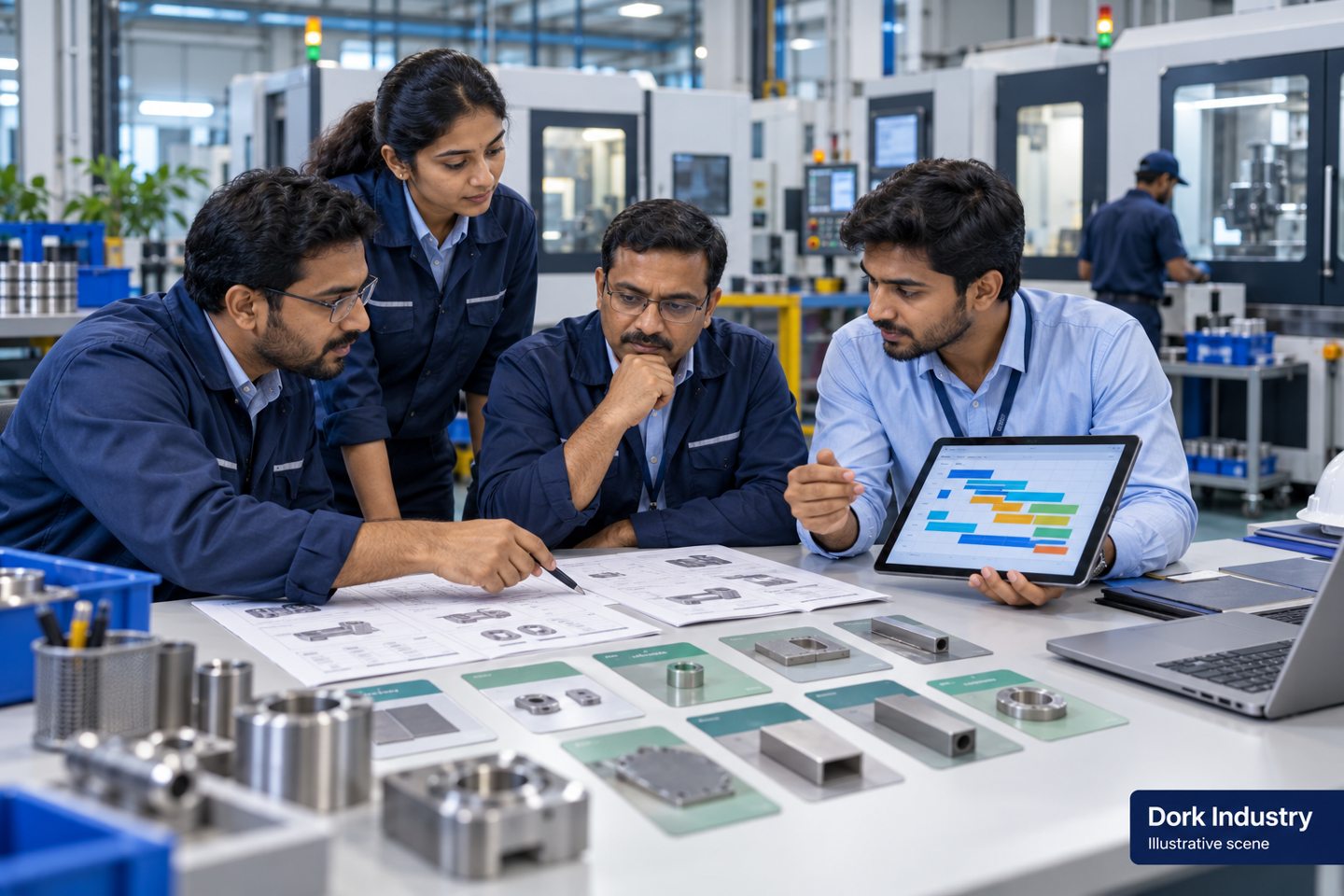 Factory team compares orders, material readiness and a production schedule