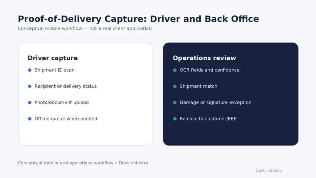 Driver capture and back-office review workflow for proof of delivery documents