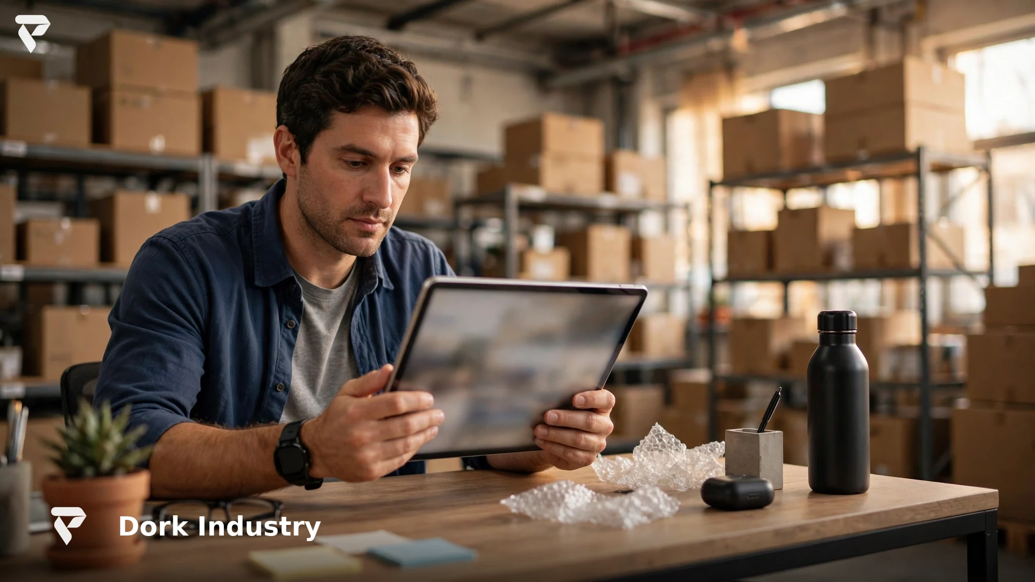 Ecommerce catalog manager reviewing AI-drafted product descriptions on a tablet