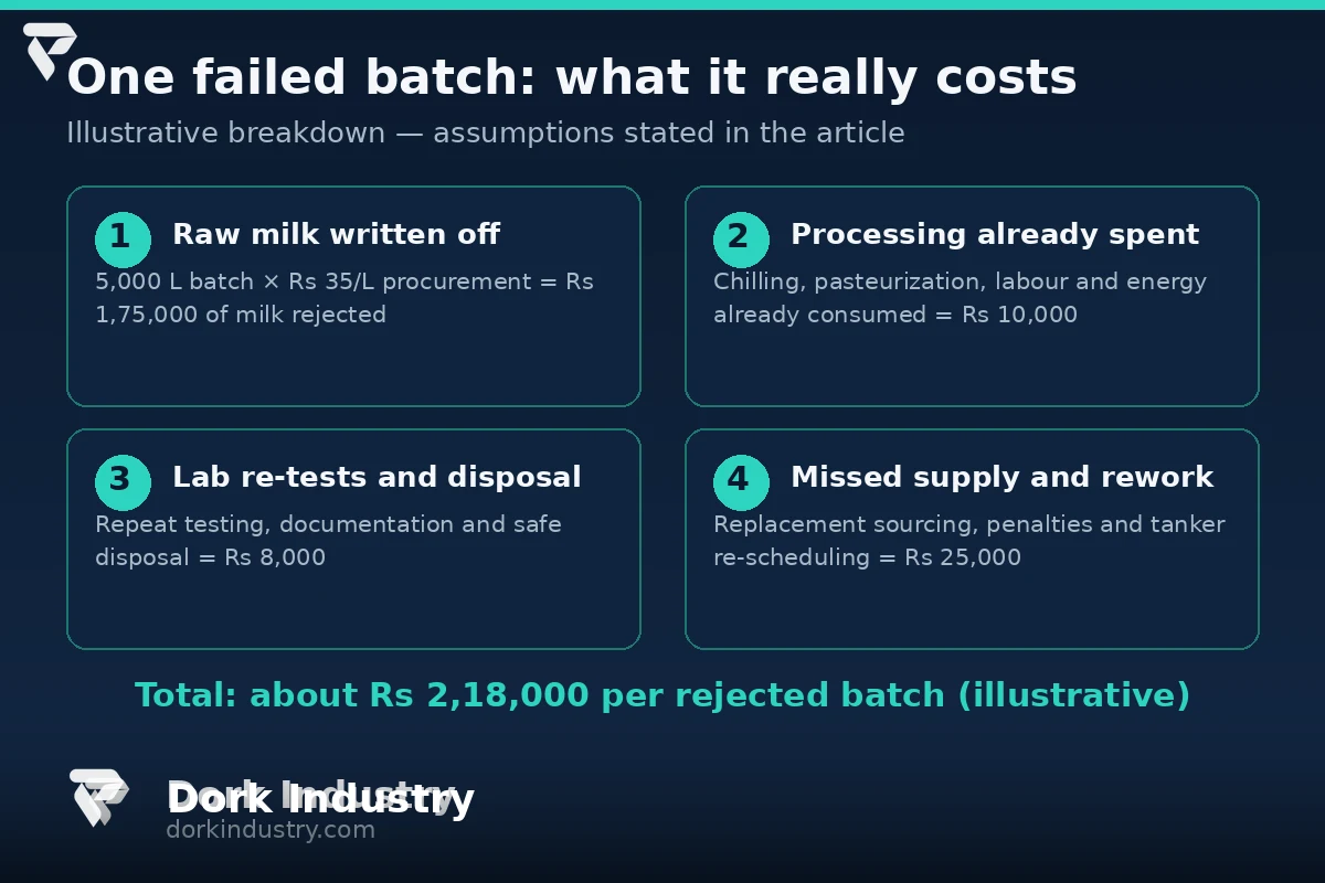 Infographic: illustrative cost breakdown of one rejected 5,000-litre milk batch