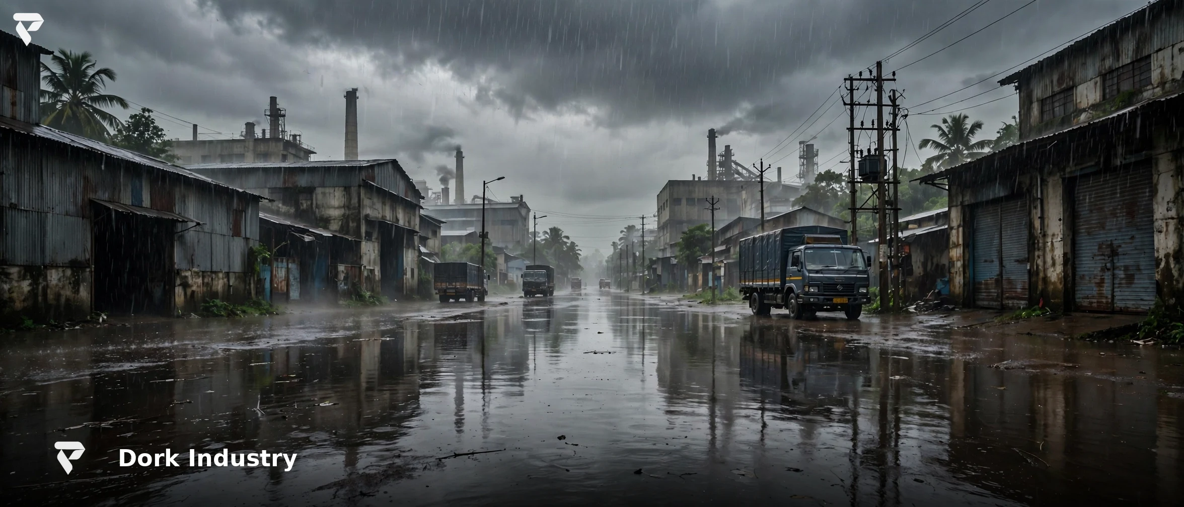 Flooded industrial street in Chennai during the October 2026 monsoon - industrial IoT flood resilience