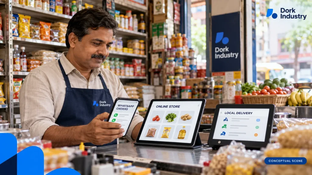How a grocery shop can take online orders through messaging, a website or local delivery
