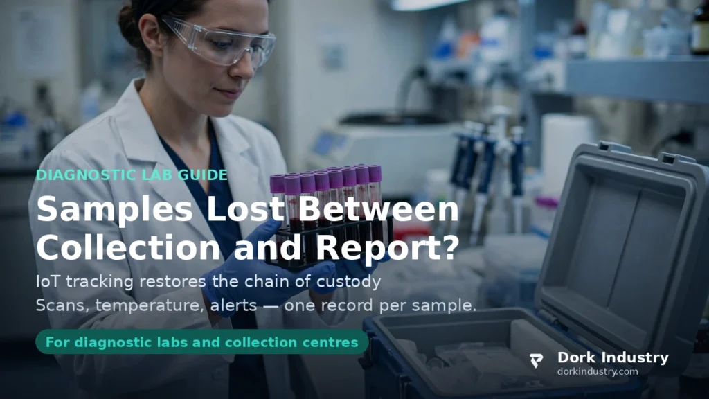 Photo-background report cover: iot development tracks diagnostic samples from collection to report