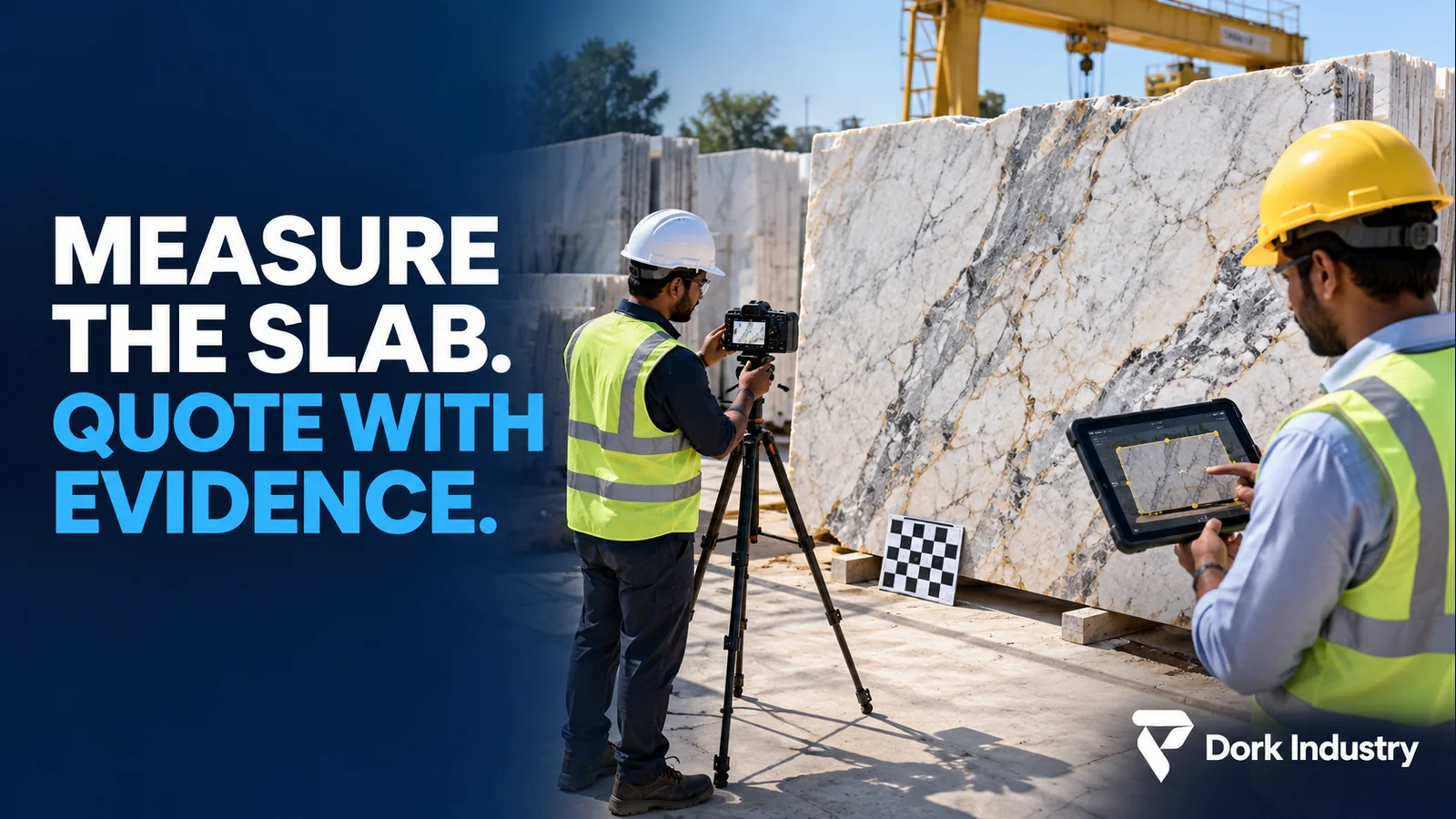 Marble slab measurement software used with a calibrated camera and tablet in an Indian stone yard
