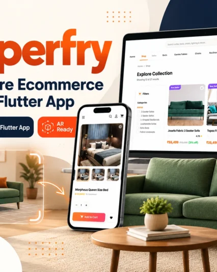 Pepperfry AR furniture ecommerce website and Flutter app product banner by Dork Industry