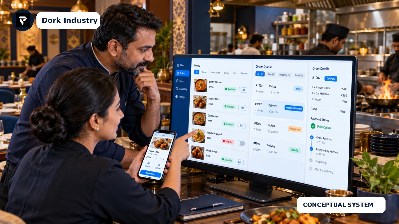 Restaurant direct ordering system dashboard for menu and kitchen orders