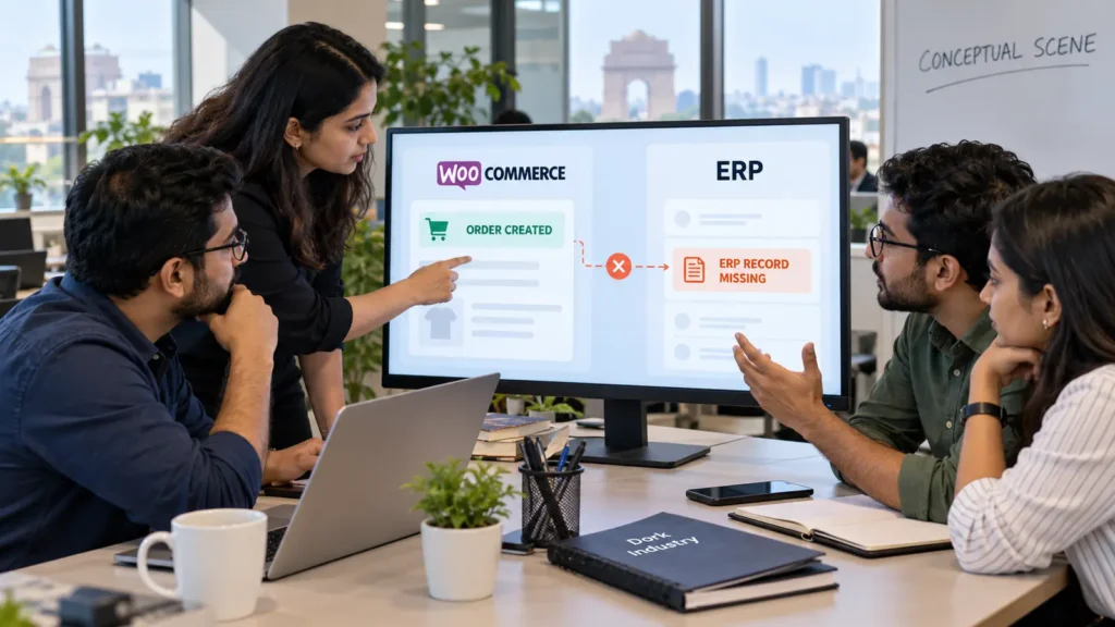 WooCommerce orders not syncing to ERP conceptual diagnostic scene
